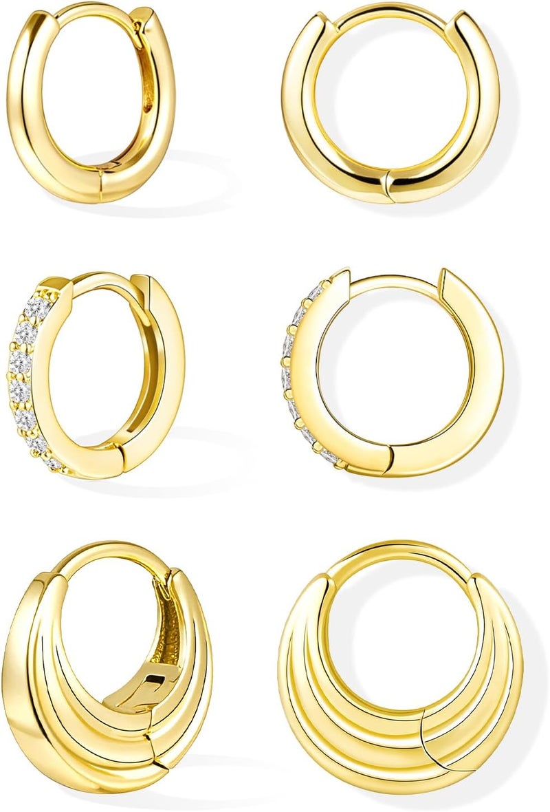 Inerney 14K Gold Plated Huggie Hoop Earrings for Women, Small Sterling Silver Earring Set Hypoallergenic Cartilage Helix Stacks, Mini Dainty Cute Trendy Birthstone Jewelry Gift for Multiple Piercings - Image 1